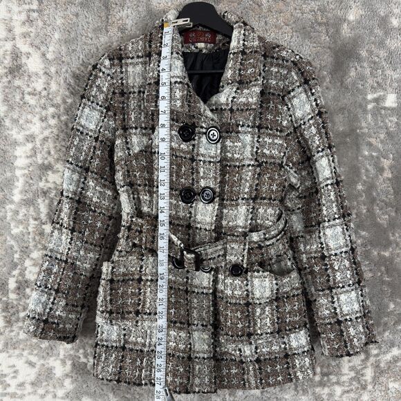 Qiuzhiyu Womens Size S Wool Blend Belted Plaid Button Coat Lined - Picture 3 of 10